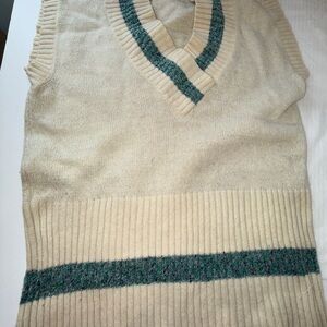Elegant Cream V-Neck Sweater with Green Accents